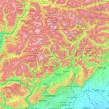 Dolomiti topographic map, elevation, terrain