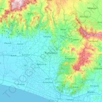Purworejo topographic map, elevation, terrain