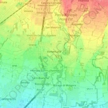 Vimercate topographic map, elevation, terrain