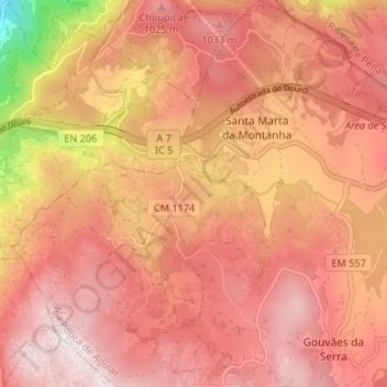 Santa Marta da Montanha topographic map, elevation, terrain
