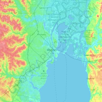 Mobile topographic map, elevation, terrain