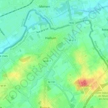 Halluin topographic map, elevation, terrain