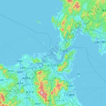 Kitakyūshū topographic map, elevation, terrain