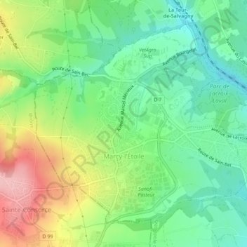 Marcy-l'Étoile topographic map, elevation, terrain