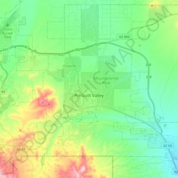 Prescott Valley topographic map, elevation, terrain