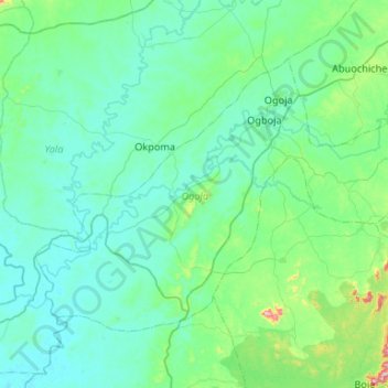 Ogoja topographic map, elevation, terrain
