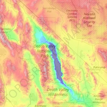 Death Valley topographic map, elevation, terrain