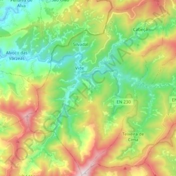 Vide e Cabeça topographic map, elevation, terrain