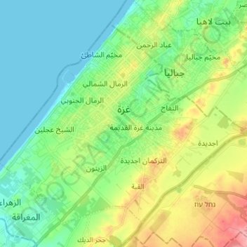 Gaza topographic map, elevation, terrain