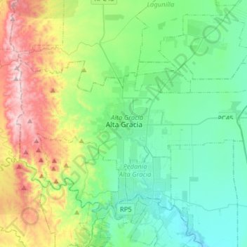 Alta Gracia topographic map, elevation, terrain