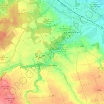 Hundisburg topographic map, elevation, terrain