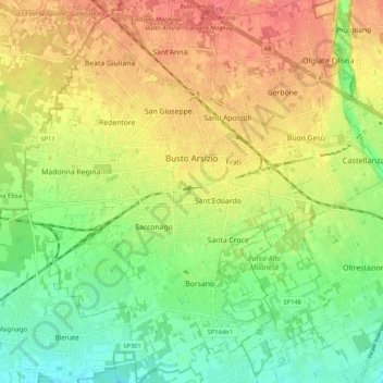 Busto Arsizio topographic map, elevation, terrain
