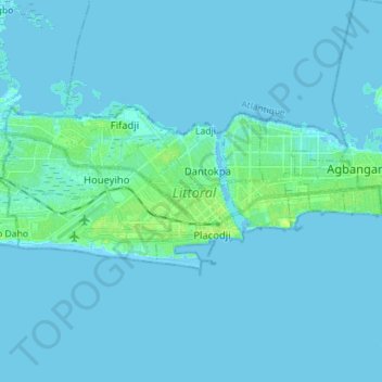 Cotonou topographic map, elevation, terrain