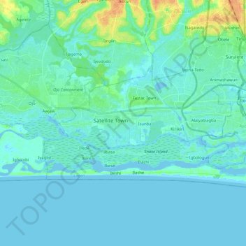 Amuwo Odofin topographic map, elevation, terrain