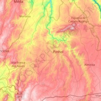 Pinhel topographic map, elevation, terrain