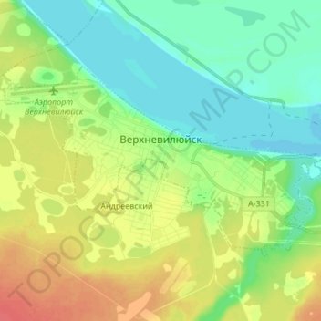 Верхневилюйск topographic map, elevation, terrain