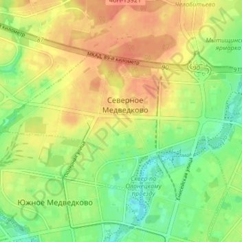 район Северное Медведково topographic map, elevation, terrain