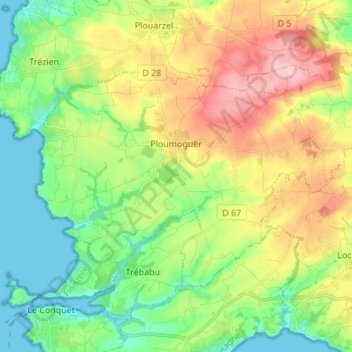 Ploumoguer topographic map, elevation, terrain