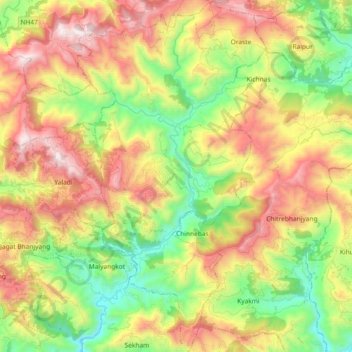 Biruwa topographic map, elevation, terrain