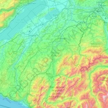 Freiburg topographic map, elevation, terrain