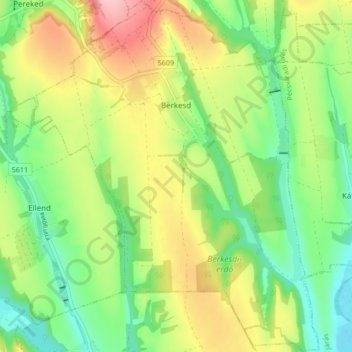 Berkesd topographic map, elevation, terrain