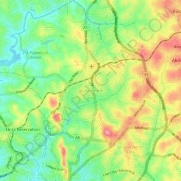 Ibadan North topographic map, elevation, terrain