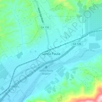 Santa Paula topographic map, elevation, terrain
