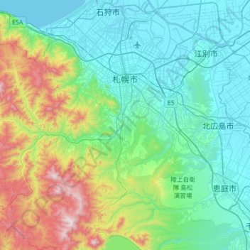 Sapporo topographic map, elevation, terrain