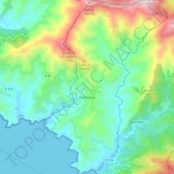 Partinello topographic map, elevation, terrain