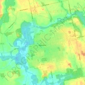 Hanover topographic map, elevation, terrain