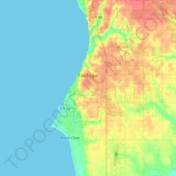Fairhope topographic map, elevation, terrain