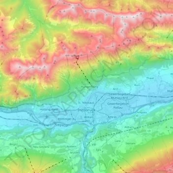Innsbruck topographic map, elevation, terrain