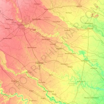 Sharda Canal topographic map, elevation, terrain