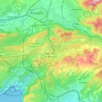 Roquefort-la-Bédoule topographic map, elevation, terrain