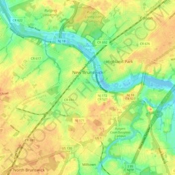 New Brunswick topographic map, elevation, terrain