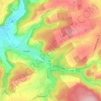 Husen topographic map, elevation, terrain