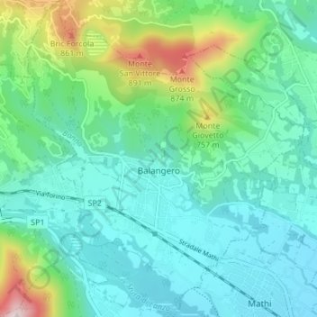 Balangero topographic map, elevation, terrain