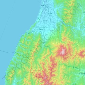 Tsuruoka topographic map, elevation, terrain