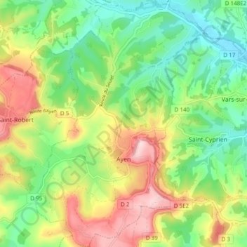 Ayen topographic map elevation terrain