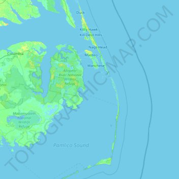 Dare County topographic map, elevation, terrain