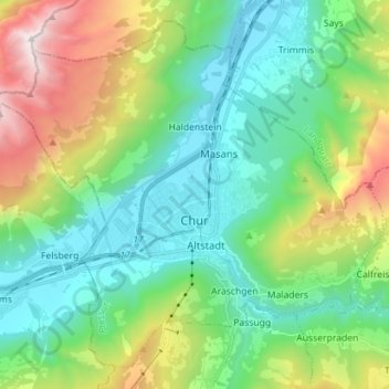 Chur topographic map, elevation, terrain