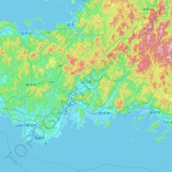Yamaguchi topographic map, elevation, terrain