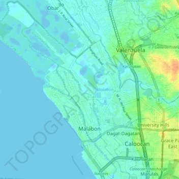 Malabon topographic map, elevation, terrain