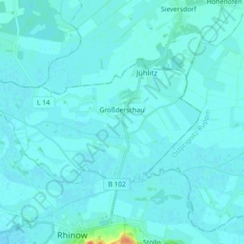 Großderschau topographic map, elevation, terrain