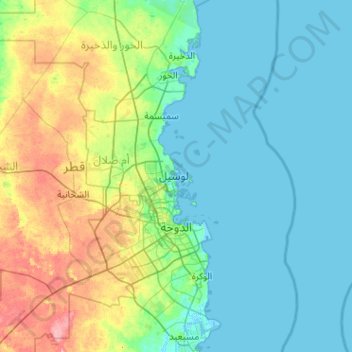 Doha topographic map, elevation, terrain