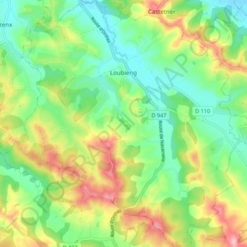 Loubieng topographic map, elevation, terrain