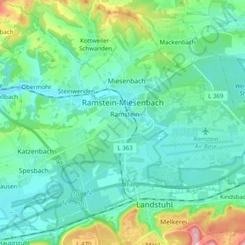 Ramstein-Miesenbach topographic map, elevation, terrain