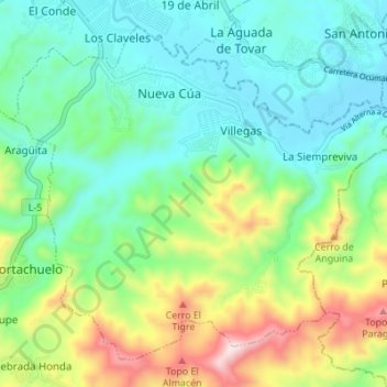 Parroquia Nueva Cúa topographic map, elevation, terrain