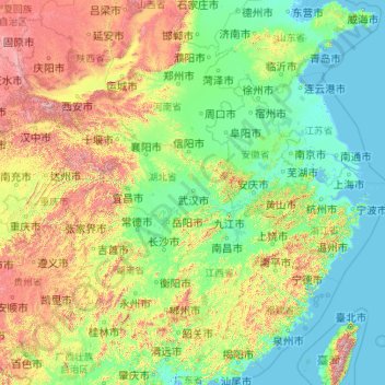 长江 topographic map, elevation, terrain