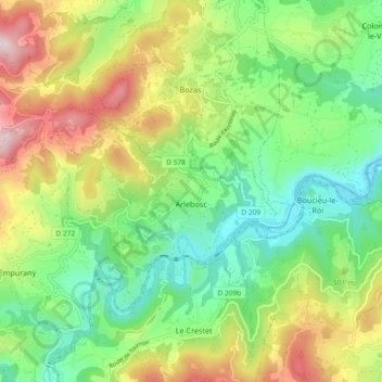 Arlebosc topographic map, elevation, terrain